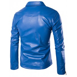 Men's Long Sleeve Casual / Formal / Plus Size Jacket,Special Leather Types Solid Black / Blue