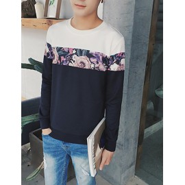 Men's Casual/Daily Sweatshirt,Solid Round Neck Micro-elastic Cotton Long Sleeve All Seasons