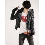 Hot Sale Men's Slim Fit Buckles Collar Leather PU Leather Jacket Coat