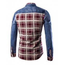 Men's Plaids & Checks Long Sleeve Top , Cotton / Denim Casual