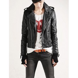 Hot Sale Men's Slim Fit Buckles Collar Leather PU Leather Jacket Coat