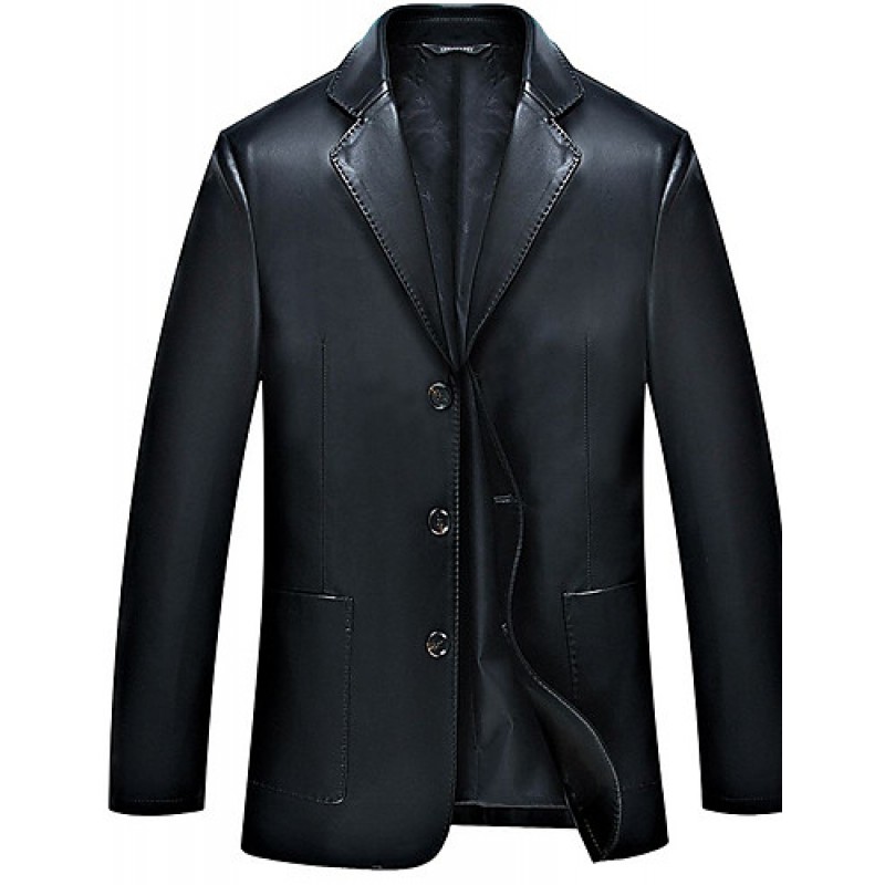 Men's Long Sleeve Casual Jacket,Polyester Solid Black / Blue