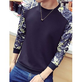 Men's Print / Color Block Casual / Plus Size SweatshirtPolyester Long Sleeve Black / Blue / White