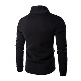 Men's Solid Casual / Sport Hoodie & Sweatshirt,Cotton Long Sleeve Black / White