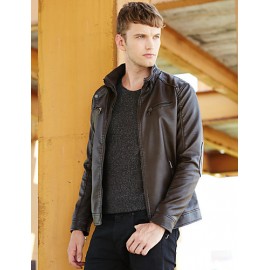 Men's Long Sleeve Jacket , PU Casual / Work / Formal / Sport / Plus Sizes Pure Men with velvet warm winter jacket