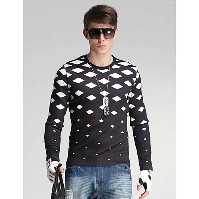 Men's Daily/Sports/Holiday Simple Sweatshirt Geometric Black Round Neck Long Sleeve Cotton/Polyester All Seasons