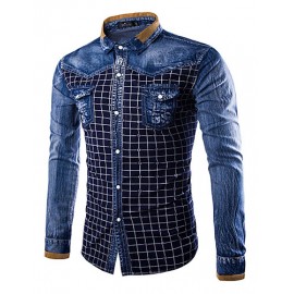 Men's Pure Long Sleeve Top , Cotton / Denim Casual