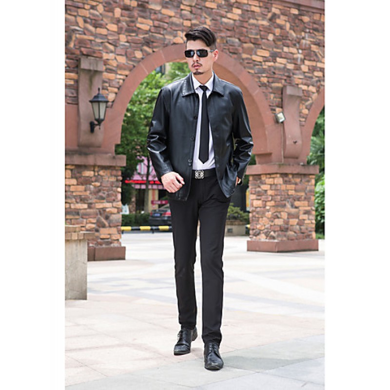 Men's Long Sleeve Casual Jacket,Polyester Solid Black