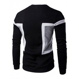 Men's Casual/Daily / Sports Simple / Active Regular Hoodies,Color Block Blue / White / Black Round Neck Long Sleeve Cotton Spring / Fall