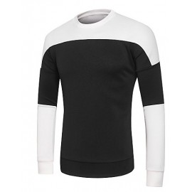 Men's Couple Cotton CasualBlack And White Stitching Long Sleeve Round Neck Sweatshirt Pullover