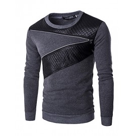 Men's Patchwork Casual / Sport Hoodie & Sweatshirt,Cotton Long Sleeve Black / Gray