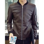 Men's Long Sleeve Casual / Work / Formal / Sport / Plus Sizes Jacket,PU / Polyester Solid Black / Blue / Brown