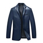 Men's Long Sleeve Casual JacketPU Solid Black / Blue