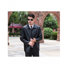 Men's Long Sleeve Casual Jacket,Polyester Solid Black