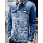 Men's Long Sleeve Casual Jacket,Cotton Solid Blue