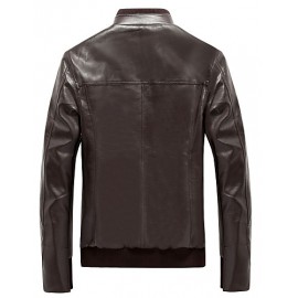 Men's Fashion Solid Stand Collar Slim Fit Casual Leather Jacket,PU / Solid