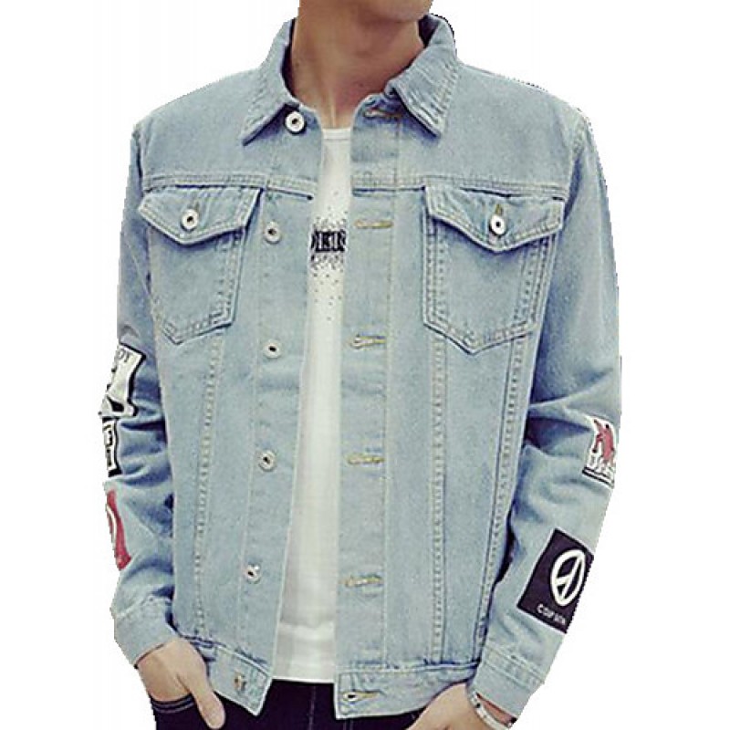 Men's Lapel Print Casual Denim Jacket