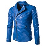 Men's Long Sleeve Casual / Formal / Plus Size Jacket,Special Leather Types Solid Black / Blue