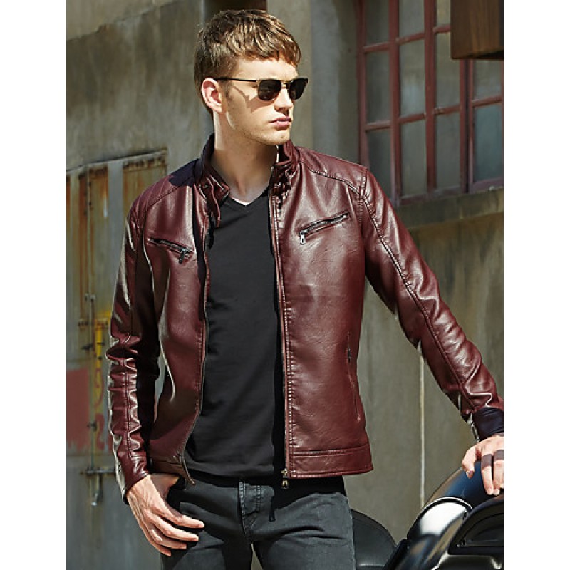 Men's Long Sleeve Jacket , PU Casual / Work / Formal / Sport / Plus Sizes Pure Men with velvet warm winter jacket