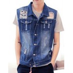 Men's Sleeveless Casual Jacket,Cotton Solid Blue