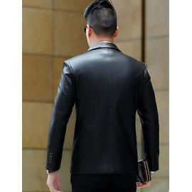 Men's Long Sleeve Casual Jacket,Polyester Solid Black / Blue