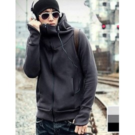 Men's Long Sleeve Hoodie & Sweatshirt,Cotton / Polyester Solid