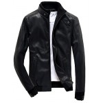 Men's Fashion Solid Stand Collar Slim Fit Casual Leather Jacket,PU / Solid