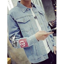 Men's Lapel Print Casual Denim Jacket