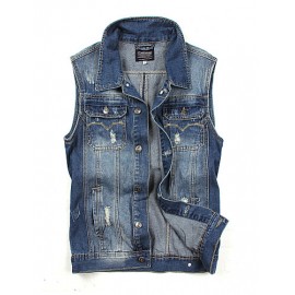 Men's Fashion Casual Solid Blue Sleeveless Jacket, Regular Denim / Jean WearFashion Blue Color All Seasons Men's Fashion Wear