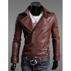 Men's Casual Slim Motorcycle PU Outerwear , Lined