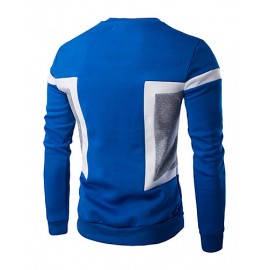 Men's Casual/Daily / Sports Simple / Active Regular Hoodies,Color Block Blue / White / Black Round Neck Long Sleeve Cotton Spring / Fall