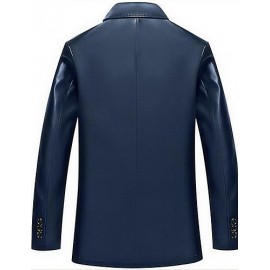 Men's Long Sleeve Casual JacketPU Solid Black / Blue