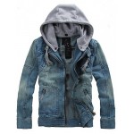 Men's Pure Long Sleeve Hooded Jacket , Denim Casual