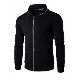 Men's Solid Casual / Sport Hoodie & Sweatshirt,Cotton Long Sleeve Black / White