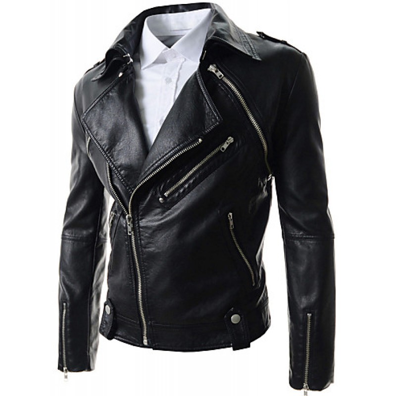 Men's Slim Detachable Sleeve Leather Jacket , Lined