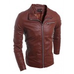 Men's Fashion Style Zipper Decorative Slim Leather Jacket