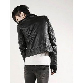 Hot Sale Men's Slim Fit Buckles Collar Leather PU Leather Jacket Coat