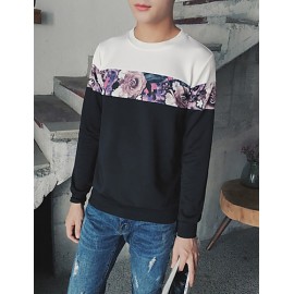 Men's Casual/Daily Sweatshirt,Solid Round Neck Micro-elastic Cotton Long Sleeve All Seasons