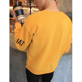 Men's Solid Casual / Plus Sizes Sweatshirt,Cotton Long Sleeve Black / Green / Yellow JC-Y11