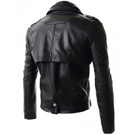 Men's Slim Detachable Sleeve Leather Jacket , Lined