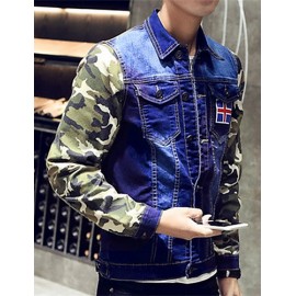 Men's Lapel Print Casual Denim Jacket