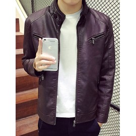 In the spring of 2016, PU leather strap pocket men's leather jacket on the Korean youth tide men's clothes