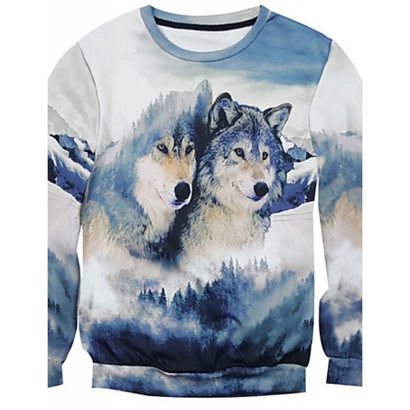 New Fashion Men Wolf Printed Pullover Long Sleeve 3d Sweatshirt