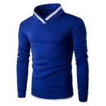 Men's Solid Casual / Sport Hoodie & Sweatshirt,Cotton Long Sleeve Black / Blue