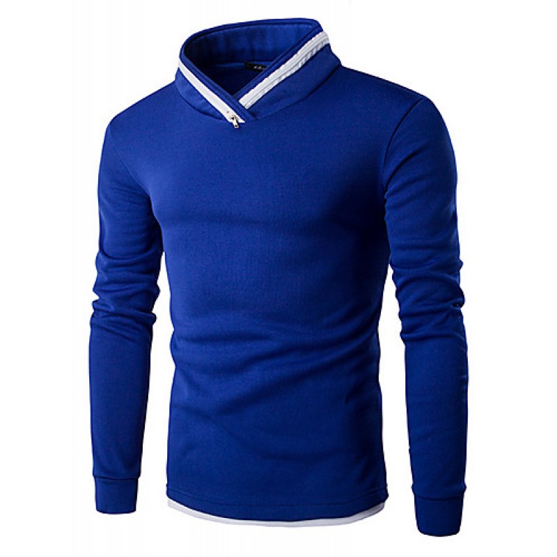 Men's Solid Casual / Sport Hoodie & Sweatshirt,Cotton Long Sleeve Black / Blue