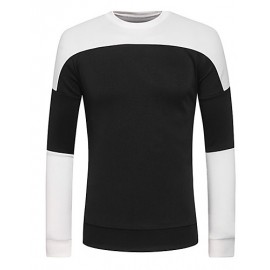 Men's Couple Cotton CasualBlack And White Stitching Long Sleeve Round Neck Sweatshirt Pullover