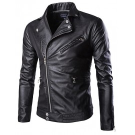 Men's Long Sleeve Casual / Formal / Plus Size Jacket,Special Leather Types Solid Black / Blue