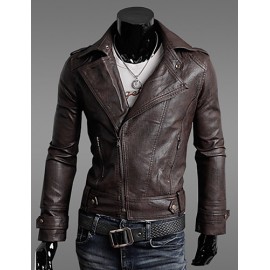 Men's Casual Slim Motorcycle PU Outerwear , Lined