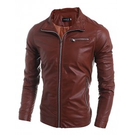 Men's Fashion Style Zipper Decorative Slim Leather Jacket