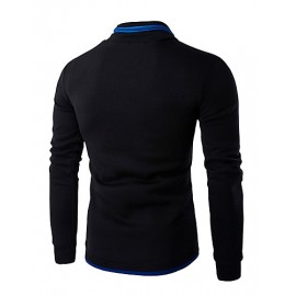 Men's Solid Casual / Sport Hoodie & Sweatshirt,Cotton Long Sleeve Black / Blue